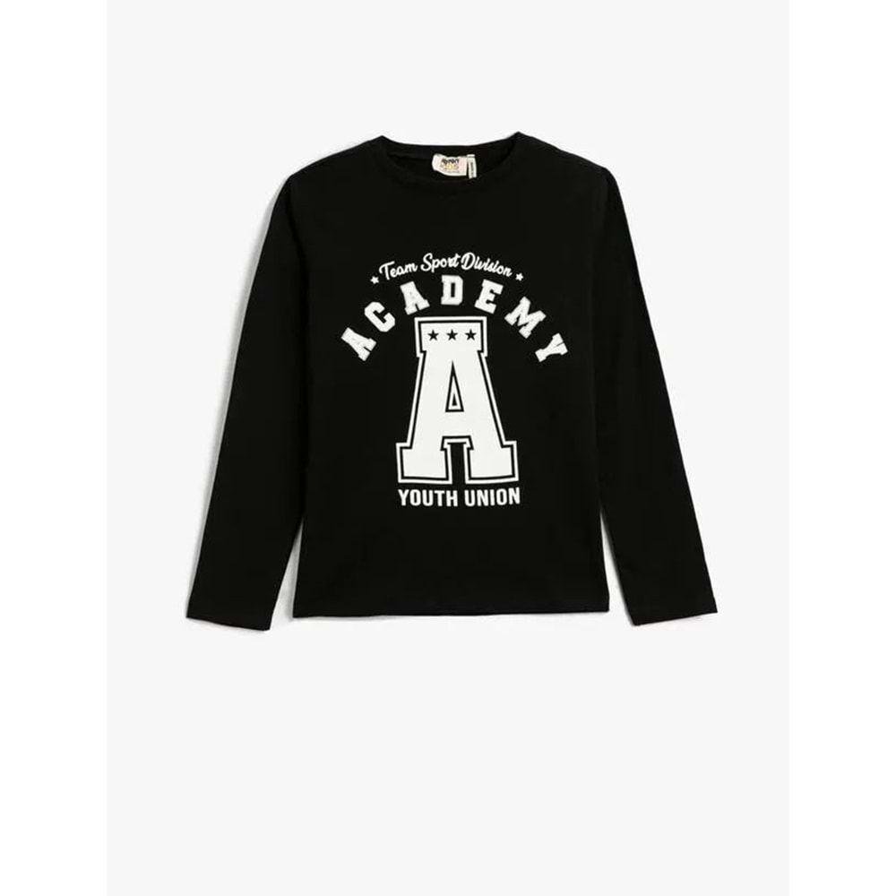 Kız Çocuk Kolej Tişört Uzun Kollu Bisiklet Yaka Baskılı Pamuklu - KOTON - 4WKG10132AK - SİYAH - 7-8 YAŞ