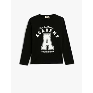 Kız Çocuk Kolej Tişört Uzun Kollu Bisiklet Yaka Baskılı Pamuklu - KOTON - 4WKG10132AK - SİYAH - 7-8 YAŞ