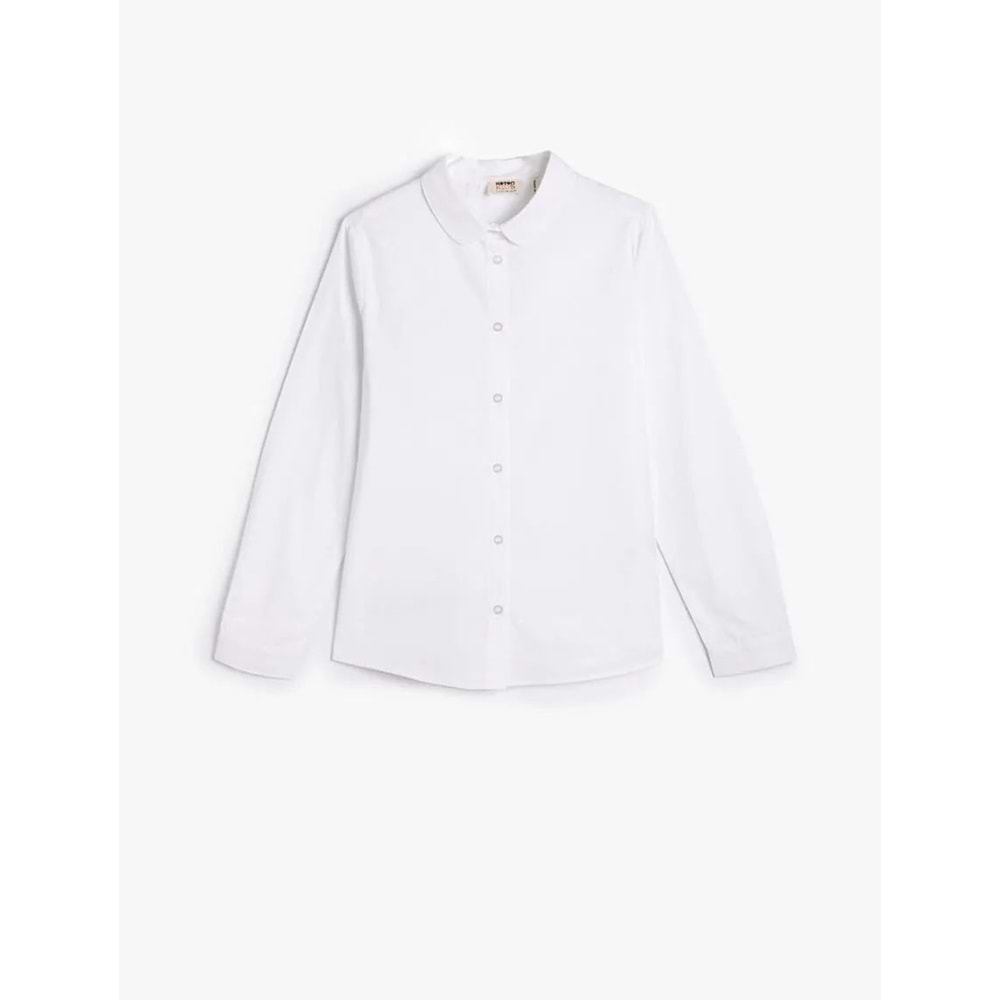 Kız Çocuk Poplin Gömlek Basic Bebe Yaka Pamuklu - KOTON - 4WKG60027AW - KIRIK BEYAZ - 7-8 YAŞ