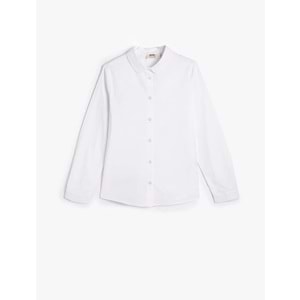 Kız Çocuk Poplin Gömlek Basic Bebe Yaka Pamuklu - KOTON - 4WKG60027AW - KIRIK BEYAZ - 7-8 YAŞ