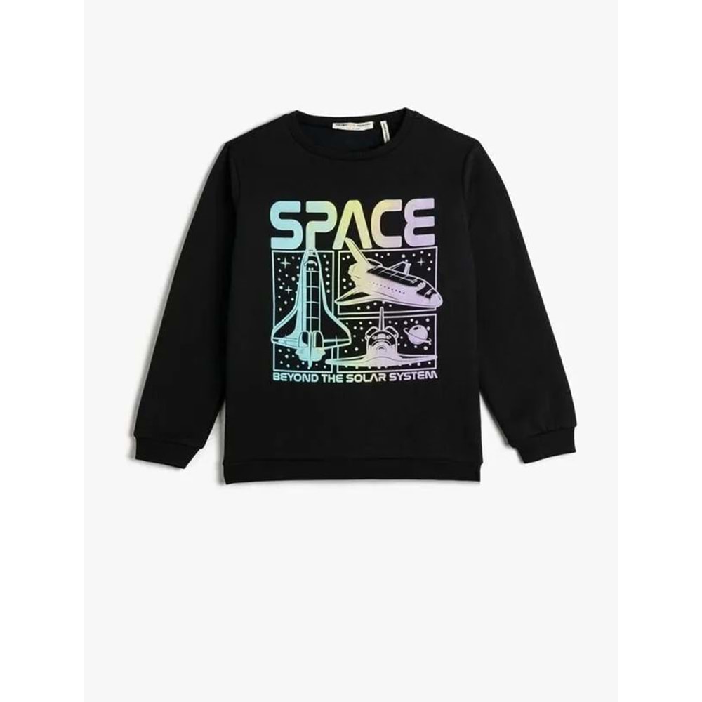 Erkek Çocuk Sweatshirt Uzun Kollu Bisiklet Yaka Baskılı - KOTON - 4WKB10088TK - SİYAH - 7-8 YAŞ