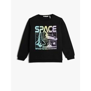 Erkek Çocuk Sweatshirt Uzun Kollu Bisiklet Yaka Baskılı - KOTON - 4WKB10088TK - SİYAH - 7-8 YAŞ