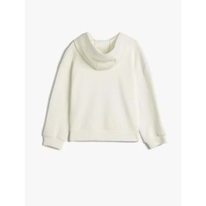 Kız Çocuk Basic Kapşonlu Sweatshirt Uzun Kollu Pamuk Karışımlı - KOTON - 4WKG10326AK - EKRU - 7-8 YAŞ