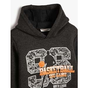 Erkek Çocuk Kapşonlu Sweatshirt Uzun Kollu Şardonlu Basketbol Temalı Baskılı - KOTON - 4WKB10098TK - ANTRASİT - 5-6 YAŞ