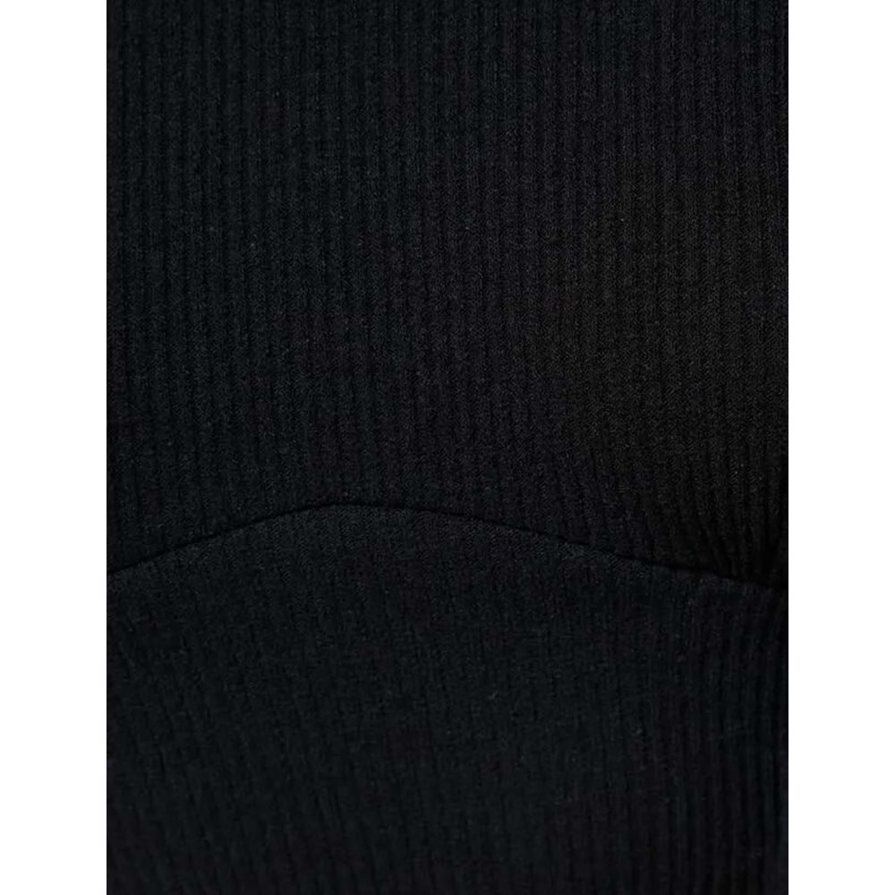 Crop Tişört Uzun Kollu Zincir Kelebek Detaylı Bisiklet Yaka - KOTON - 4WAL10139IK - SİYAH - M