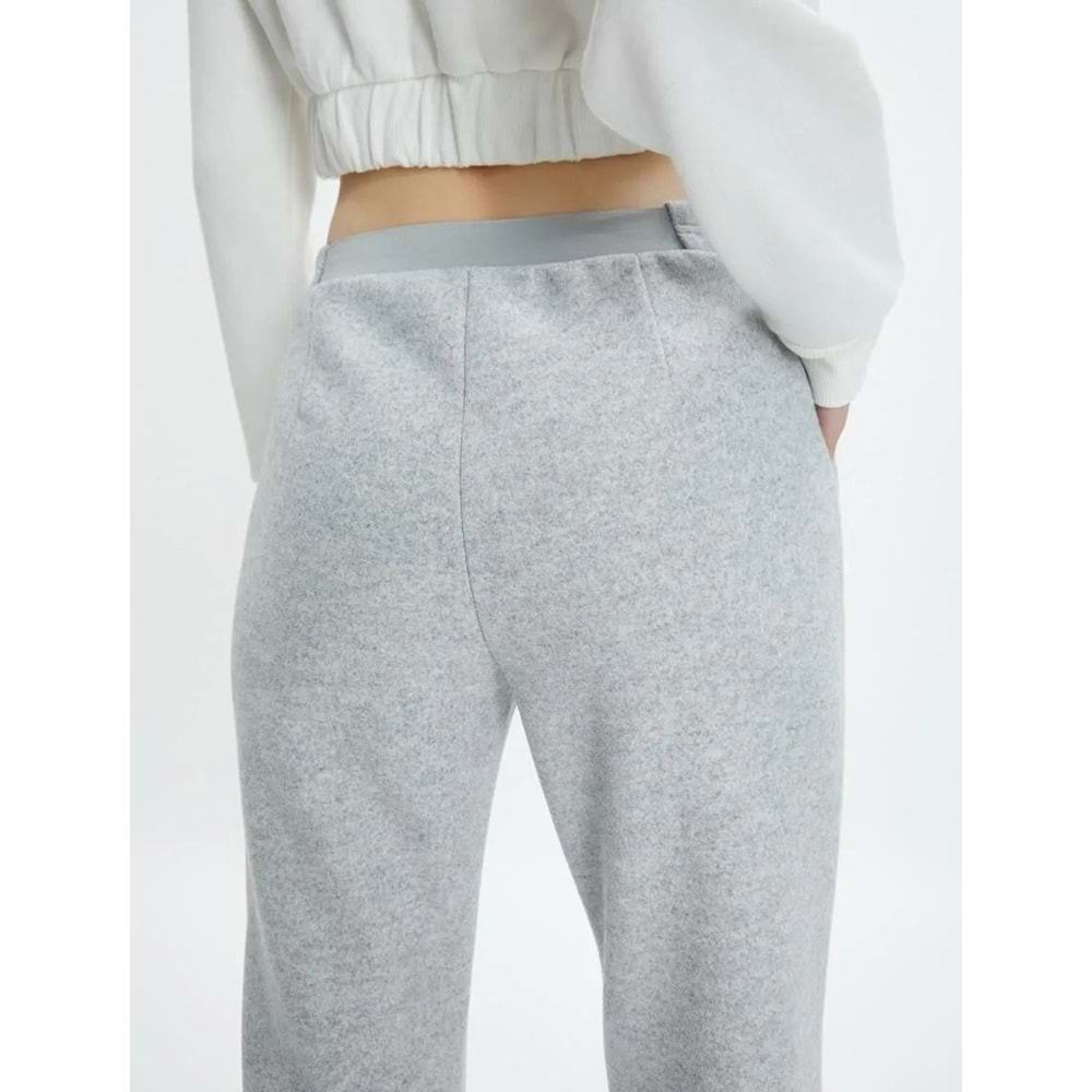 Crop Paça Basic Pantolon Beli Lastikli Cepli - KOTON - 4WAL40020IK - GRİ MELANJ - S