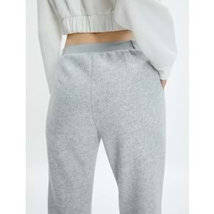 Crop Paça Basic Pantolon Beli Lastikli Cepli - KOTON - 4WAL40020IK - GRİ MELANJ - S