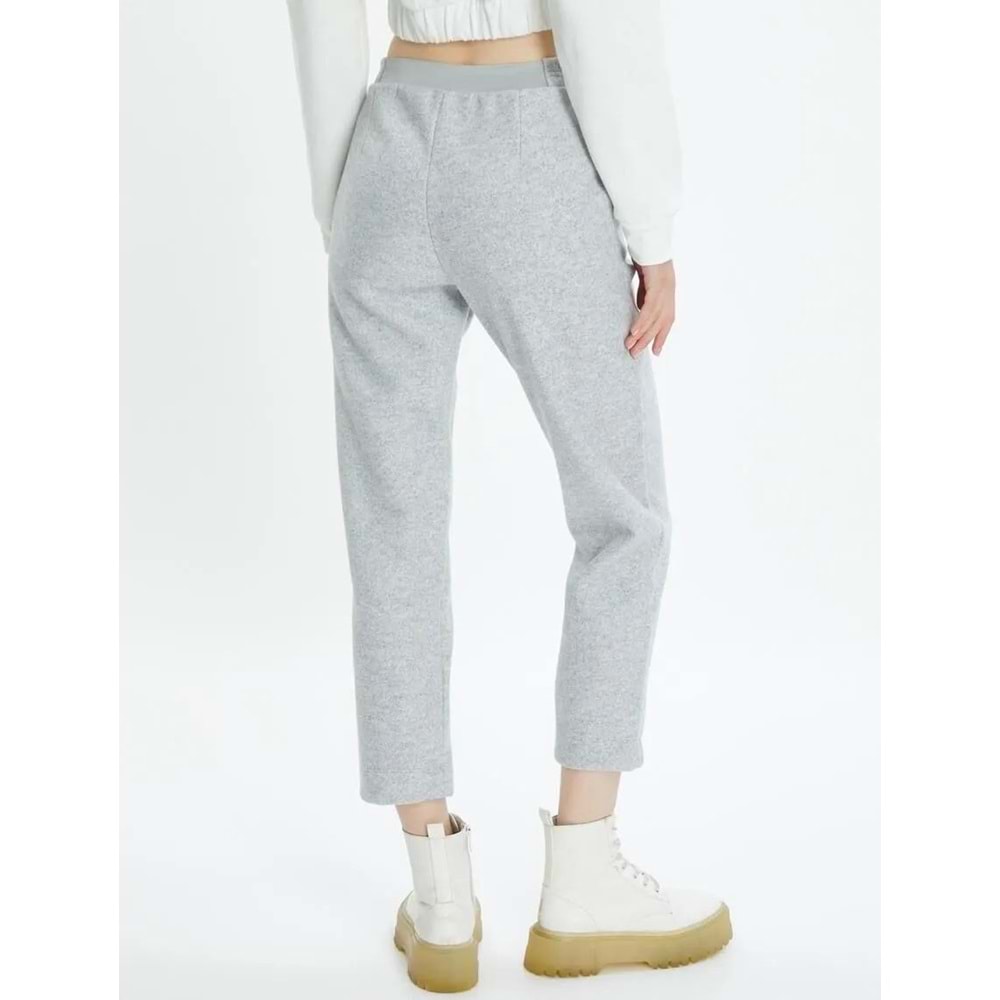 Crop Paça Basic Pantolon Beli Lastikli Cepli - KOTON - 4WAL40020IK - GRİ MELANJ - S