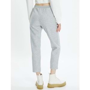 Crop Paça Basic Pantolon Beli Lastikli Cepli - KOTON - 4WAL40020IK - GRİ MELANJ - S