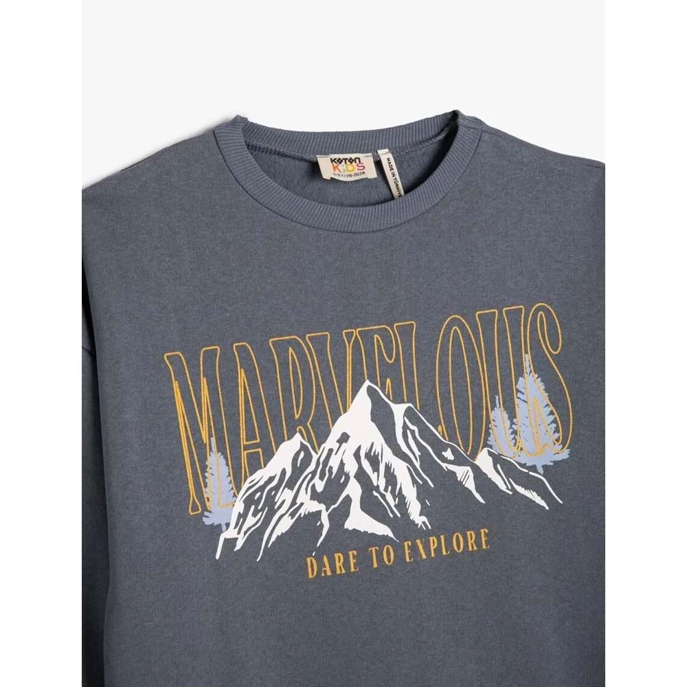 Kız Çocuk Sweatshirt Uzun Kollu Bisiklet Yaka Doğa Baskılı - KOTON - 4WKG10201AK - MAVİ - 5-6 YAŞ