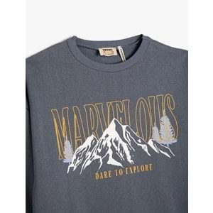 Kız Çocuk Sweatshirt Uzun Kollu Bisiklet Yaka Doğa Baskılı - KOTON - 4WKG10201AK - MAVİ - 5-6 YAŞ