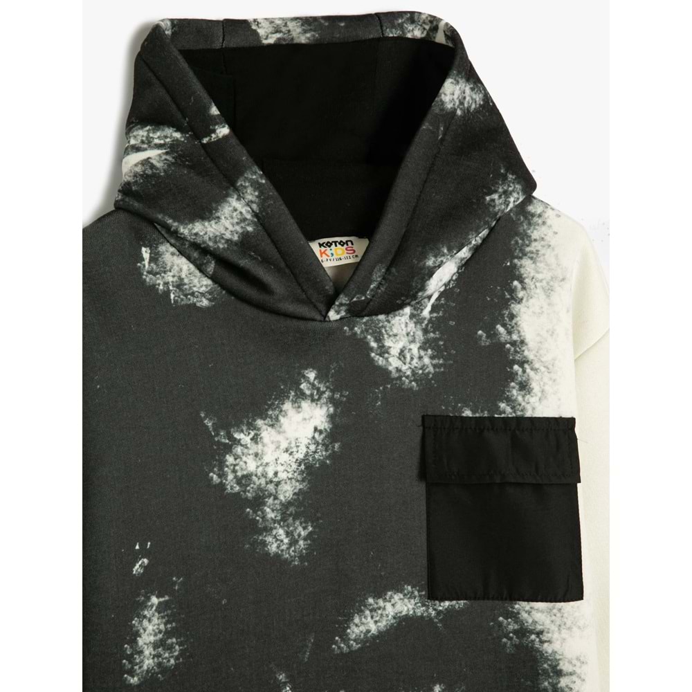 Erkek Çocuk Oversize Kapşonlu Sweatshirt Cep Detaylı Degrade Şardonlu - KOTON - 4WKB10002TK - BEYAZ DESENLİ - 5-6 YAŞ