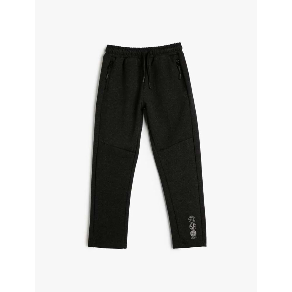 Erkek Çocuk Basic Eşofman Altı Baskı Detaylı Beli Bağlamalı Şardonlu - KOTON - 4WKB40091TK - GRİ - 6-7 YAŞ