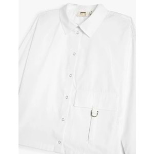 Kız Çocuk Poplin Gömlek Uzun Kollu Cep Detaylı Çıtçıt Kapamalı Pamuklu - KOTON - 4WKG60041AW - BEYAZ - 5-6 YAŞ
