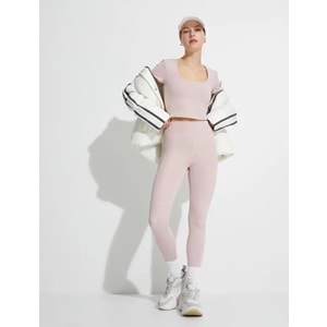 Crop Kısa Kollu Spor Tişört U Yaka Basic Dar Kalıp - KOTON - 4WAK10083NK - PEMBE - L