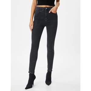 Yüksek Bel Kot Pantolon Dar Paça Dar Kesim Cepli Hafif Esneyen Pamuklu - Carmen Jean - KOTON - 4WAL40268MD - SİYAH - 25/32