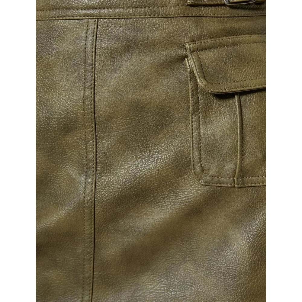 Deri Görünümlü Etek Mini Kemer Detaylı Kargo Cepli - KOTON - 4WAK70022EW - HAKİ - 42