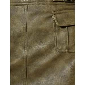 Deri Görünümlü Etek Mini Kemer Detaylı Kargo Cepli - KOTON - 4WAK70022EW - HAKİ - 42