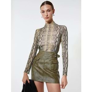 Deri Görünümlü Etek Mini Kemer Detaylı Kargo Cepli - KOTON - 4WAK70022EW - HAKİ - 42