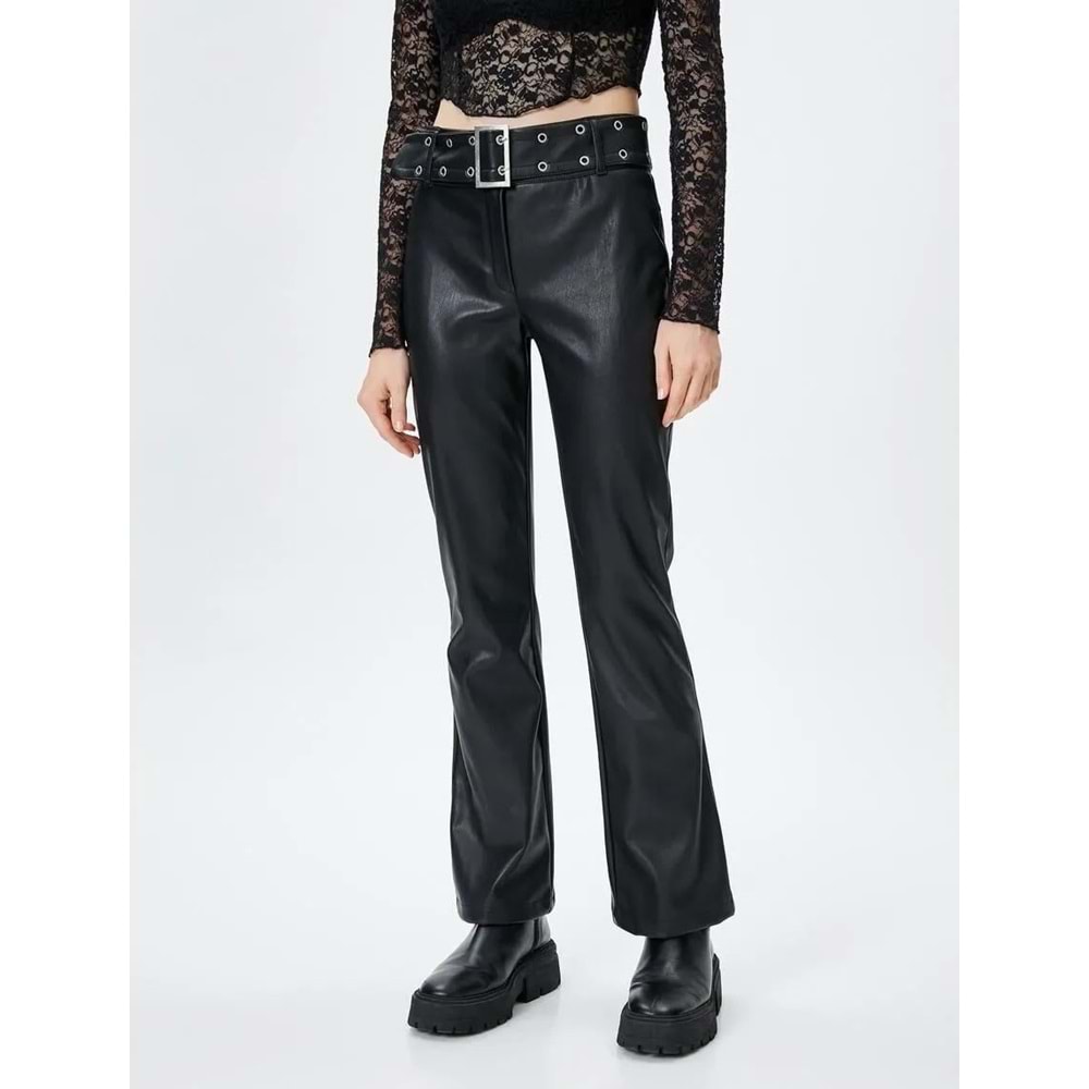 Kadın Giyim Deri Pantolon - KOTON - 4WAL40128IW - SİYAH - 34