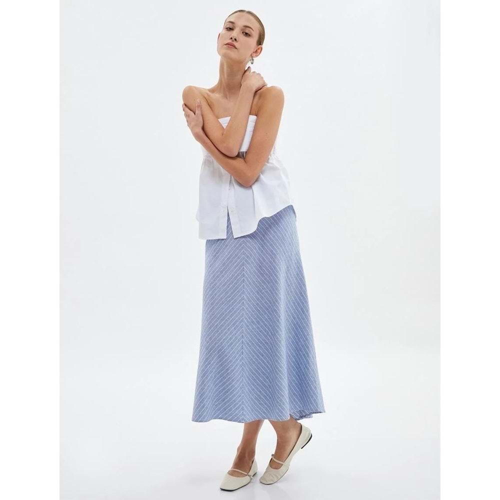 A Kesim Midi Etek Normal Bel - KOTON - 4SAK70002EW - MAVİ ÇİZGİLİ - 34