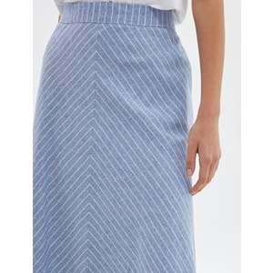 A Kesim Midi Etek Normal Bel - KOTON - 4SAK70002EW - MAVİ ÇİZGİLİ - 34