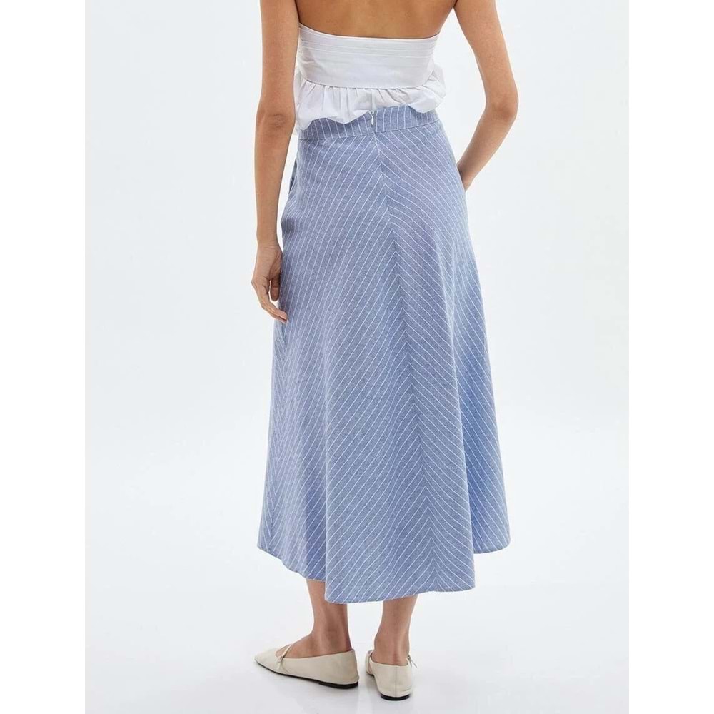 A Kesim Midi Etek Normal Bel - KOTON - 4SAK70002EW - MAVİ ÇİZGİLİ - 34
