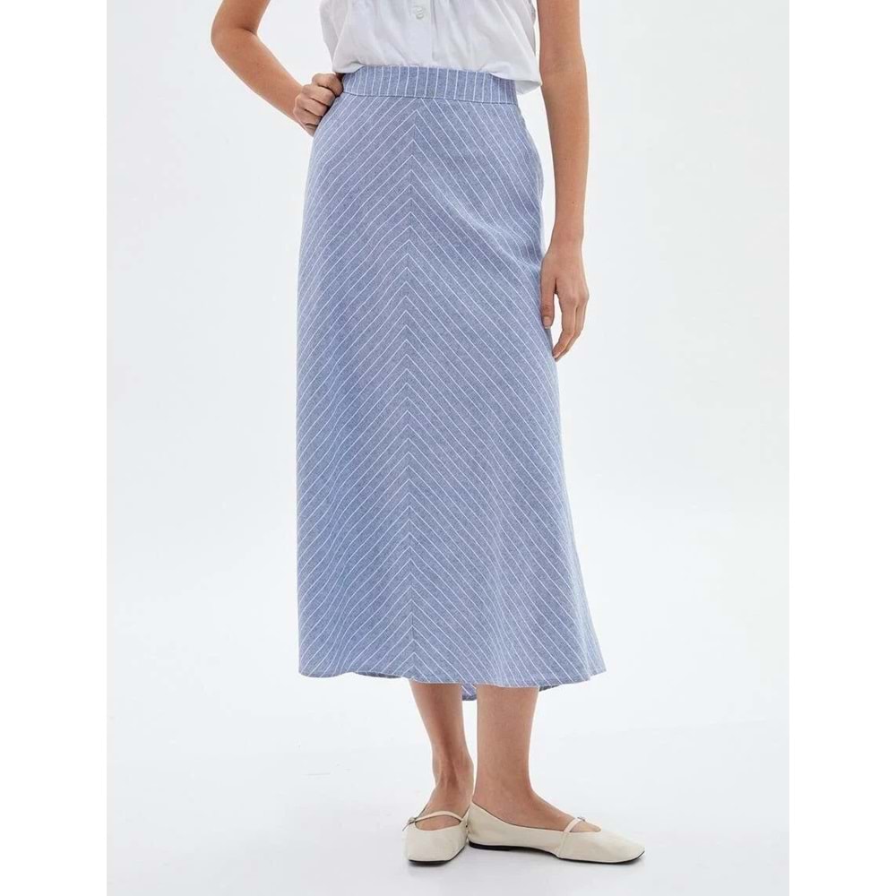 A Kesim Midi Etek Normal Bel - KOTON - 4SAK70002EW - MAVİ ÇİZGİLİ - 34