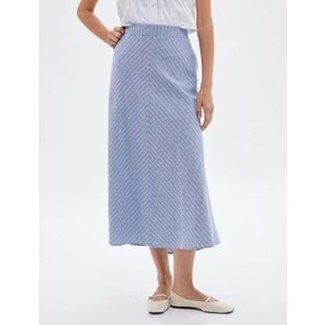 A Kesim Midi Etek Normal Bel - KOTON - 4SAK70002EW - MAVİ ÇİZGİLİ - 34