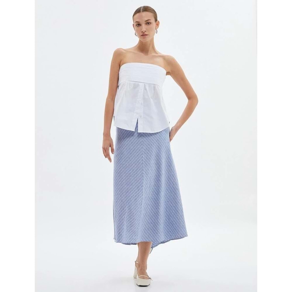 A Kesim Midi Etek Normal Bel - KOTON - 4SAK70002EW - MAVİ ÇİZGİLİ - 34