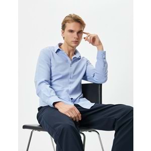 Klasik Gömlek Slim Fit Yarım İtalyan Yaka Düğmeli Uzun Kollu - KOTON - 4SAM60020HW - MAVİ - XXL