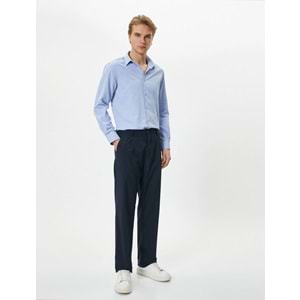 Klasik Gömlek Slim Fit Yarım İtalyan Yaka Düğmeli Uzun Kollu - KOTON - 4SAM60020HW - MAVİ - XXL