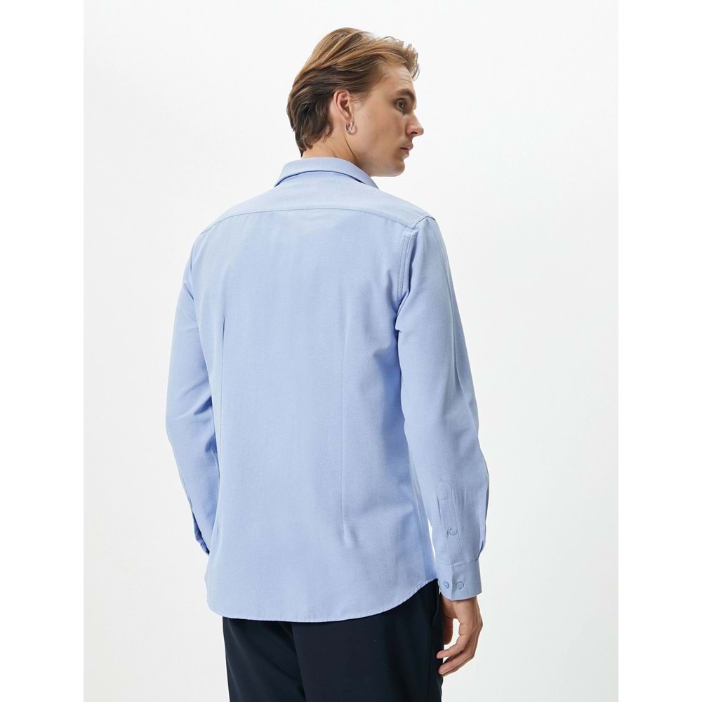 Klasik Gömlek Slim Fit Yarım İtalyan Yaka Düğmeli Uzun Kollu - KOTON - 4SAM60020HW - MAVİ - XXL