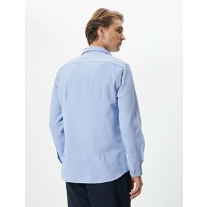 Klasik Gömlek Slim Fit Yarım İtalyan Yaka Düğmeli Uzun Kollu - KOTON - 4SAM60020HW - MAVİ - XXL