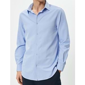 Klasik Gömlek Slim Fit Yarım İtalyan Yaka Düğmeli Uzun Kollu - KOTON - 4SAM60020HW - MAVİ - XXL