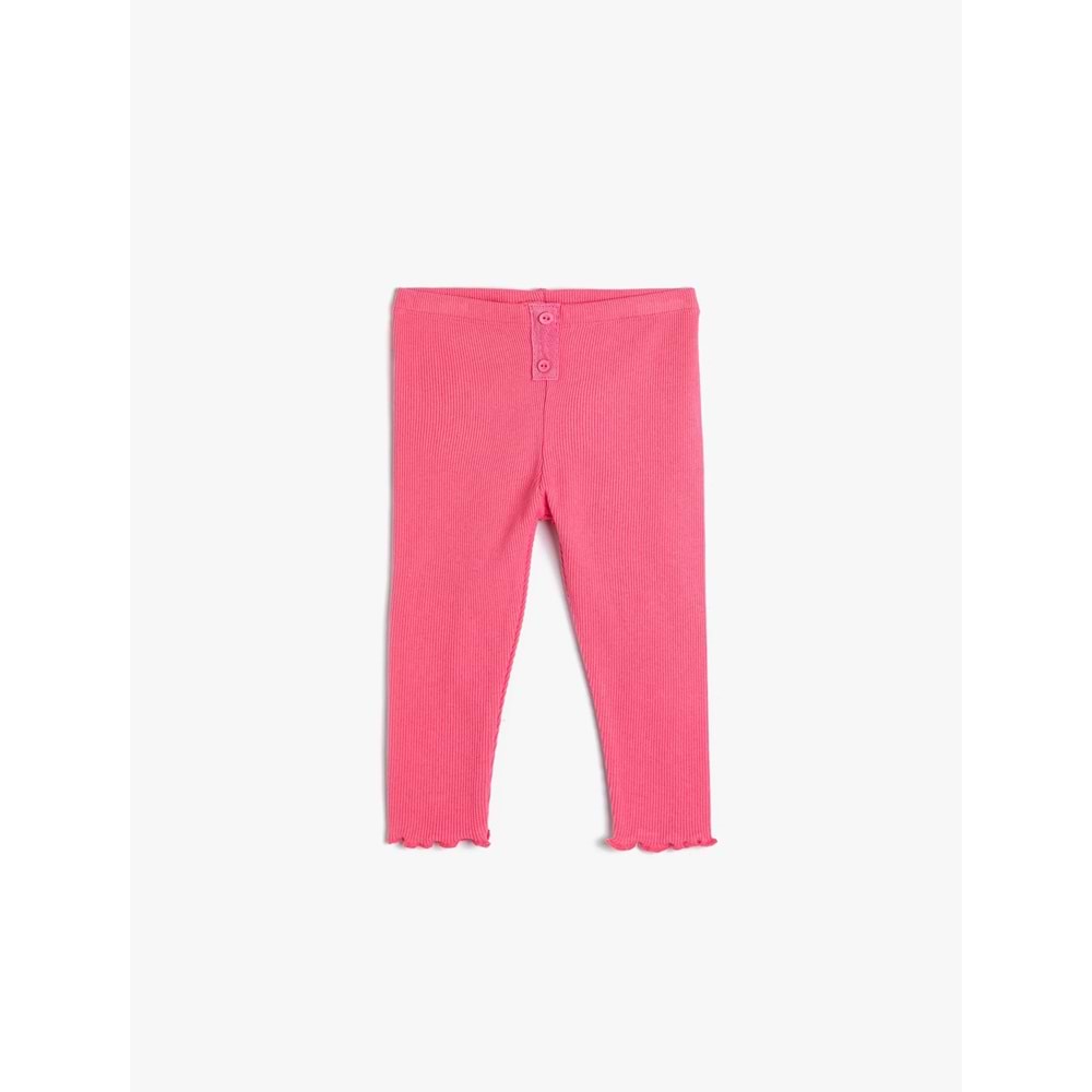Kız Bebek Basic Tayt Fitilli Beli Lastikli Pamuklu Düğme Detaylı - KOTON - 4SMG40024AK - PEMBE - 12-18 AY