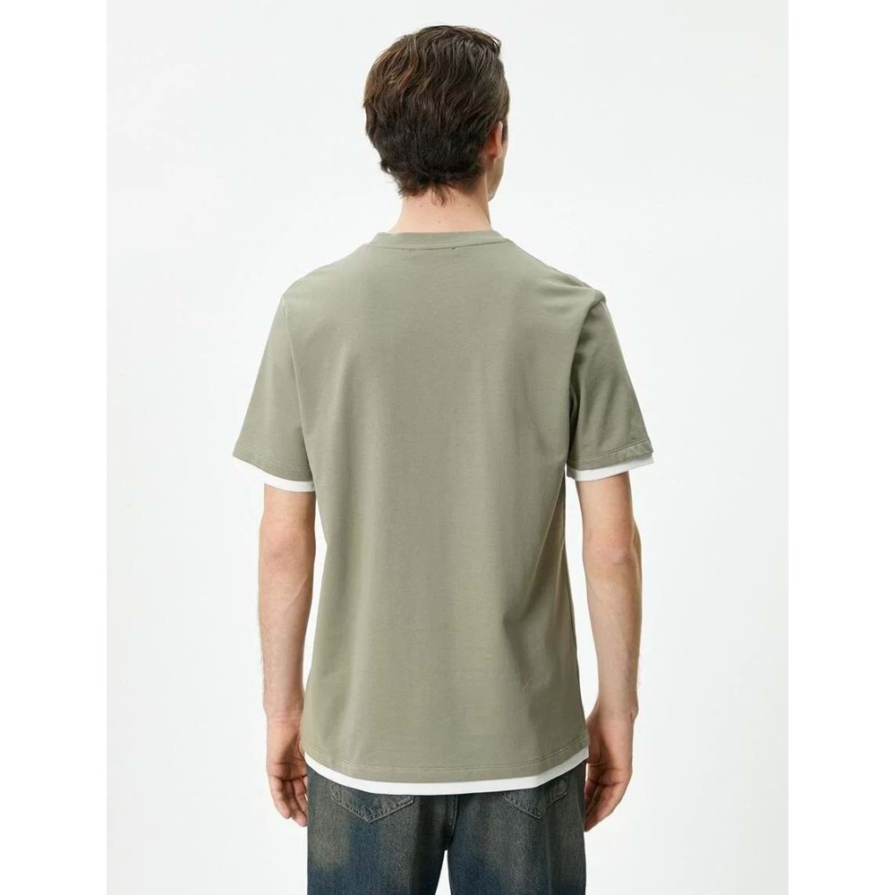 Bisiklet Yaka Tişört Kumaş Detaylı Kısa Kollu Pamuklu - KOTON - 4SAM10271HK - HAKİ - XL
