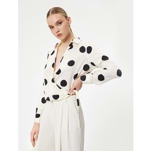 Puantiyeli Bluz Anvelop Aksesuar Detaylı Uzun Kollu - KOTON - 4SAK60091UW - EKRU DESENLİ - 42