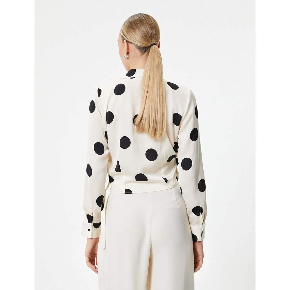 Puantiyeli Bluz Anvelop Aksesuar Detaylı Uzun Kollu - KOTON - 4SAK60091UW - EKRU DESENLİ - 42