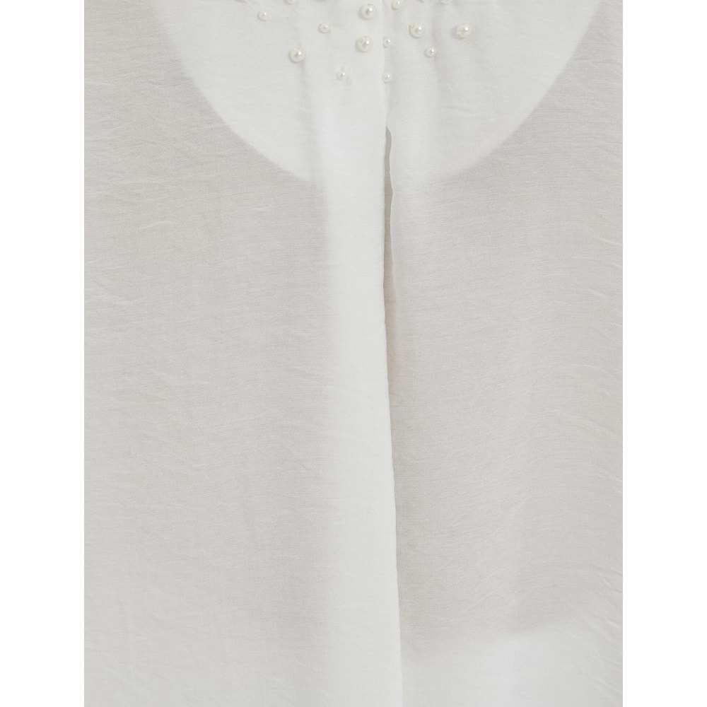 İncili Bluz V Yaka Uzun Kollu Viskon Dokulu - KOTON - 4SAK60133UW - KIRIK BEYAZ - 38