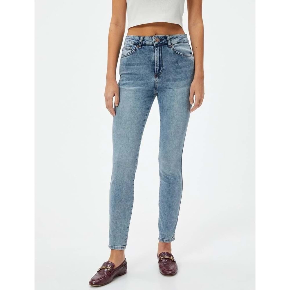Dar Paça Yüksek Bel Esnek Kot Pantolon - Carmen Skinny Jeans - KOTON - 4SAL40135MD - AÇIK İNDİGO - 30/32