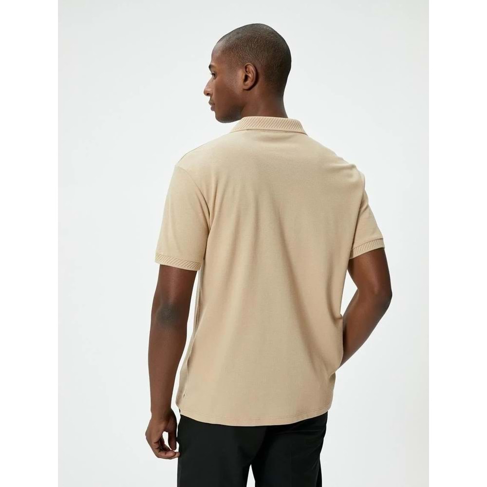 Yakalı Tişört Düğmeli Slim Fit Kısa Kollu - KOTON - 4SAM10108MK - BEJ - M