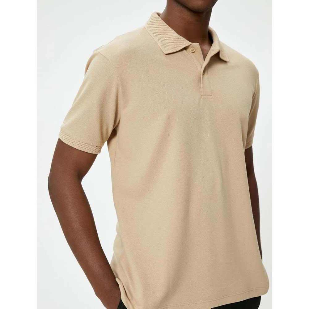 Yakalı Tişört Düğmeli Slim Fit Kısa Kollu - KOTON - 4SAM10108MK - BEJ - M