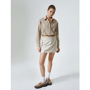Paraşüt Kumaş Crop Gömlek Oversize Beli Lastikli - KOTON - 4SAL60011IW - BEJ - 34