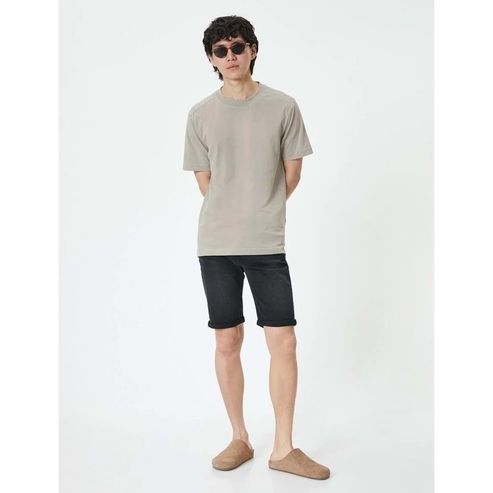 Kot Şort Slim Fit Düğmeli Cepli Katlı Paça - KOTON - 4SAM40313ND - SİYAH - 32