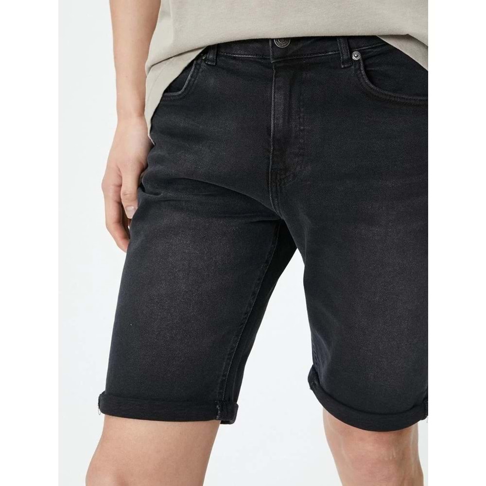 Kot Şort Slim Fit Düğmeli Cepli Katlı Paça - KOTON - 4SAM40313ND - SİYAH - 32