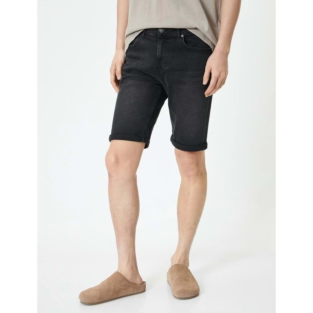 Kot Şort Slim Fit Düğmeli Cepli Katlı Paça - KOTON - 4SAM40313ND - SİYAH - 32