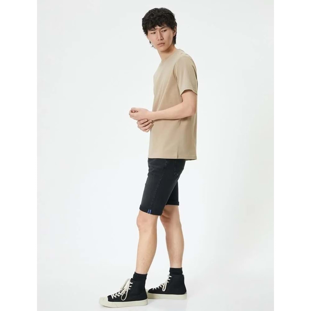 Kot Şort Slim Fit Düğmeli Cepli Katlı Paça - KOTON - 4SAM40314ND - SİYAH - 32