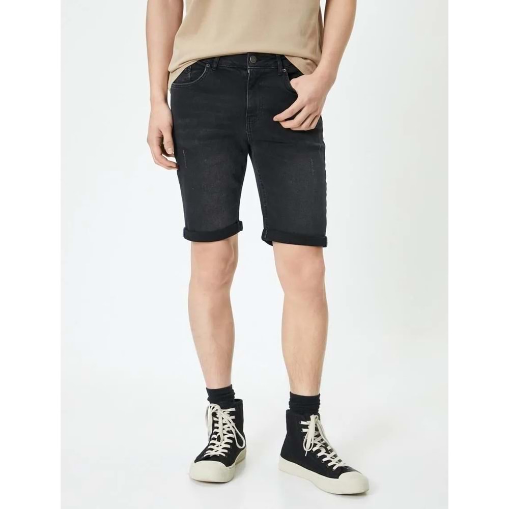 Kot Şort Slim Fit Düğmeli Cepli Katlı Paça - KOTON - 4SAM40314ND - SİYAH - 32