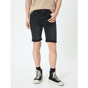 Kot Şort Slim Fit Düğmeli Cepli Katlı Paça - KOTON - 4SAM40314ND - SİYAH - 32